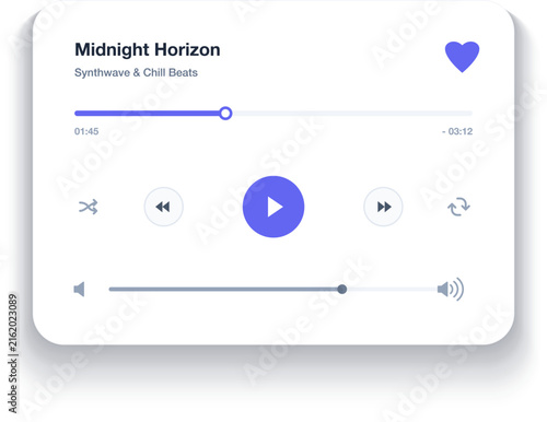 Modern Music Player UI Vector Template for Mobile Audio Streaming App Interface, Play Control Buttons and Progress Bar for Podcast Sound Widget, Minimal Graphic Dashboard Design Element