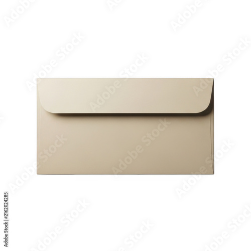 Closed brown paper envelope on a flat surface isolated on transparent background