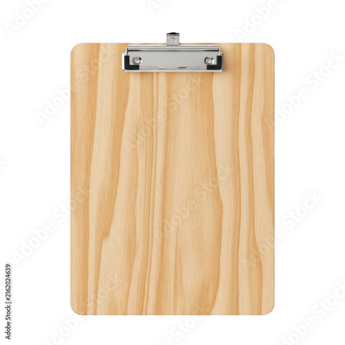 Empty wooden clipboard with metal clip isolated on transparent background