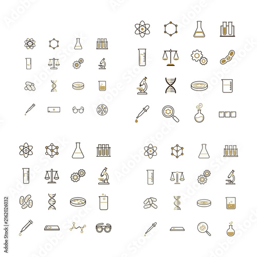 Scientific Research and Laboratory Tools Outline Icon Set for Education Medical and Technology Design