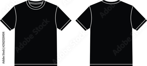 Black t-shirt front and back view template for fashion design and apparel print