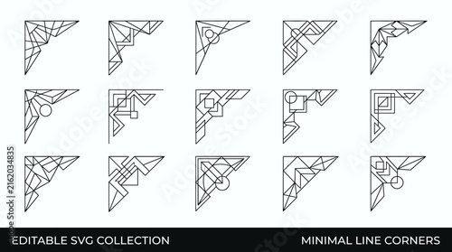 Set of decorative geometric corner frames with minimalist line art style.