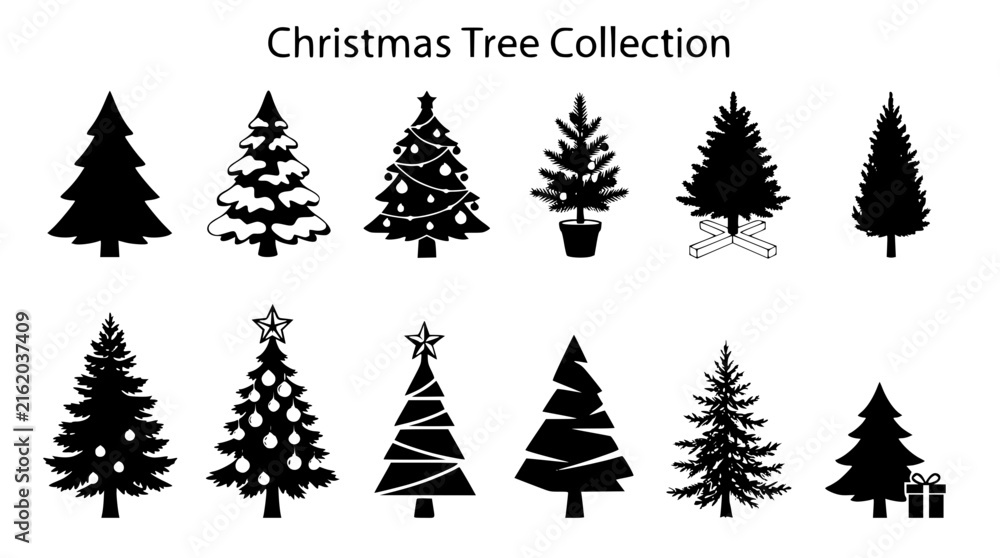 Obraz premium Christmas Tree Collection Black Silhouette Vector Set