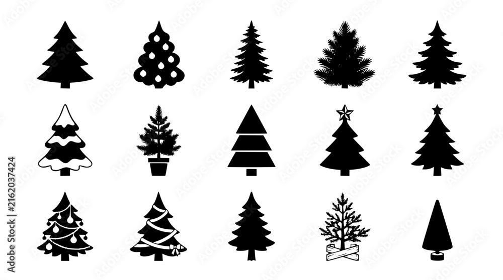 Obraz premium Festive Christmas Evergreen Tree Silhouettes Vector Collection