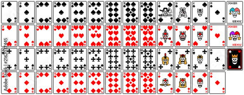 Complete Pixel Art Playing Card Deck Icon Sheet with Fantasy Skeleton Face Cards