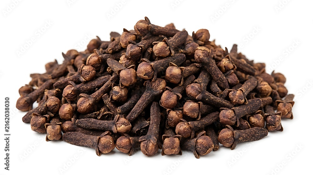 Obraz premium Pile of dried whole clove spice isolated on white background for culinary and herbal use