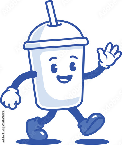 Cute Smiling Bubble Tea Cup Character with Straw – Minimal Cartoon Illustration