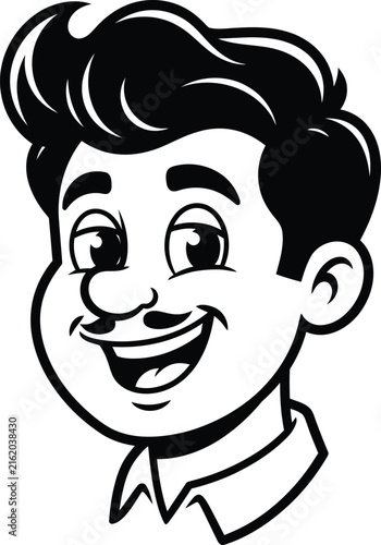 Smiling Young Man Portrait Minimal Black and White Line Art Vector Illustration