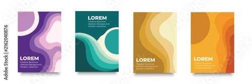 Modern abstract vector cover designs set with fluid organic wave shapes abstract minimalist brochure