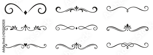 Set of vintage calligraphic dividers and flourishes, decorative text separators, ornate vector elements