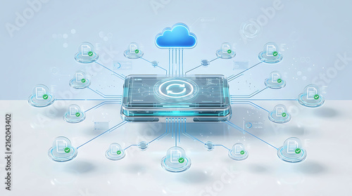 Cloud data sync document management system digital network server workflow concept