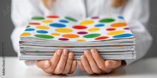 Eye doctor's hands performing a color blind test with color vision chart close-up focus on professional environment