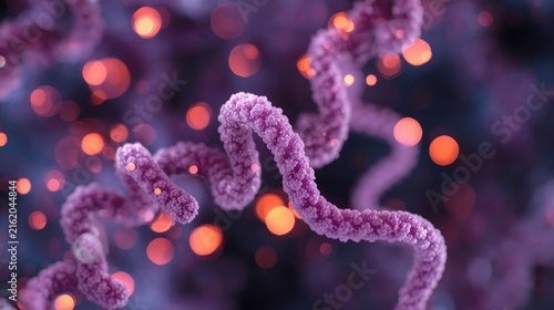 Microscopic View of Spiral Shaped Spirochete Bacteria Under a Microscope with Glowing Particles