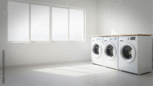 Brightly lit minimalist laundry room