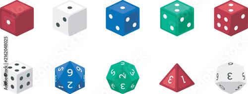 Fotografie Vector icon set of colorful gaming dice collection including traditional six sid