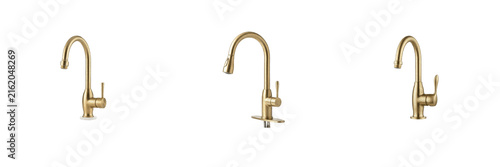 Fotografie Modern Gold Kitchen Faucet Set Gooseneck Water Tap Brass Sink Mixer Single Handl
