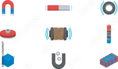 Fotografía Vector icon set of different types of permanent magnets electromagnets and magne