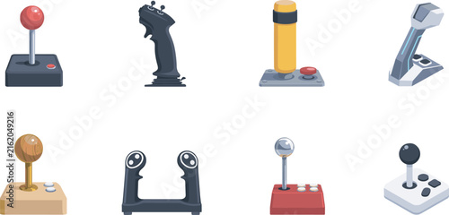 Cuadro en lienzo Vector icon set of various vintage and modern joysticks arcade game controllers