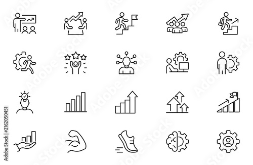 Upskill Line Icon Set for Professional Development, Career Growth, Online Learning, Skill Improvement and Employee Training Outline Vector Collection