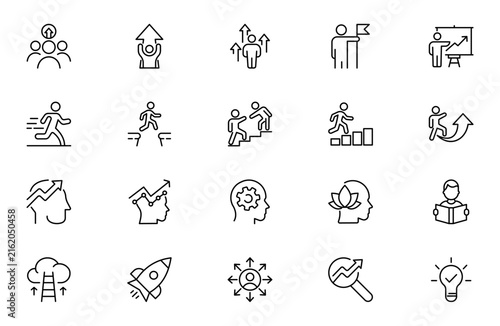Upskill Line Icon Set for Professional Development, Career Growth, Online Learning, Skill Improvement and Employee Training Outline Vector Collection
