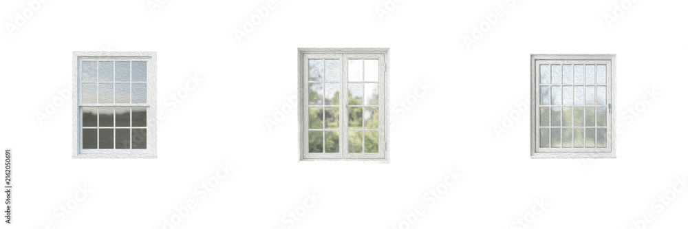 Fototapeta premium Set of White Window PNG Clipart House Windows Transparent Background Cutout Isolated Vector Elements for Architectural Mockups Digital Designs Scrapbooking Stickers Crafting