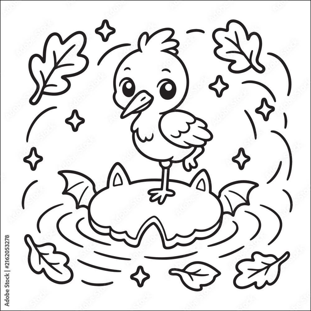 Obraz premium Halloween coloring page vector illustration with pumpkin, witch hat, and spooky haunted house, line art design for kids and adults
