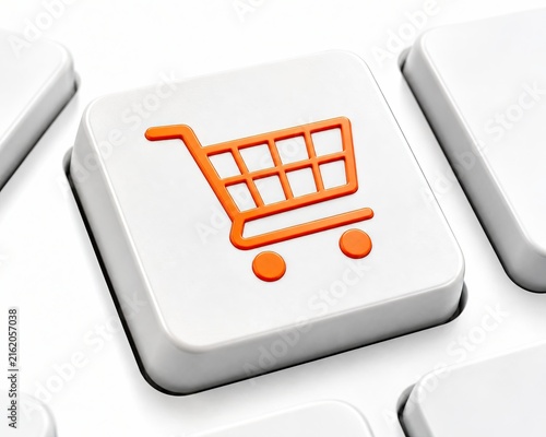 Orange shopping cart icon on a white computer keyboard button key