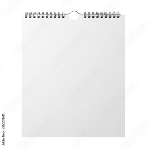 Blank wall calendar with spiral binding isolated on transparent background