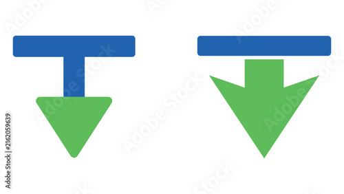 Blue and green downward arrows showing file download process for website.