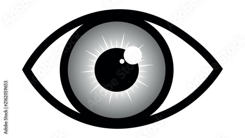 Close up human eye with iris pupil and reflection on transparent background.