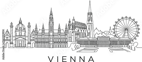 Vienna Austria Skyline Line Art Featuring Iconic Landmarks and Historic Architectural Cityscape Illustration