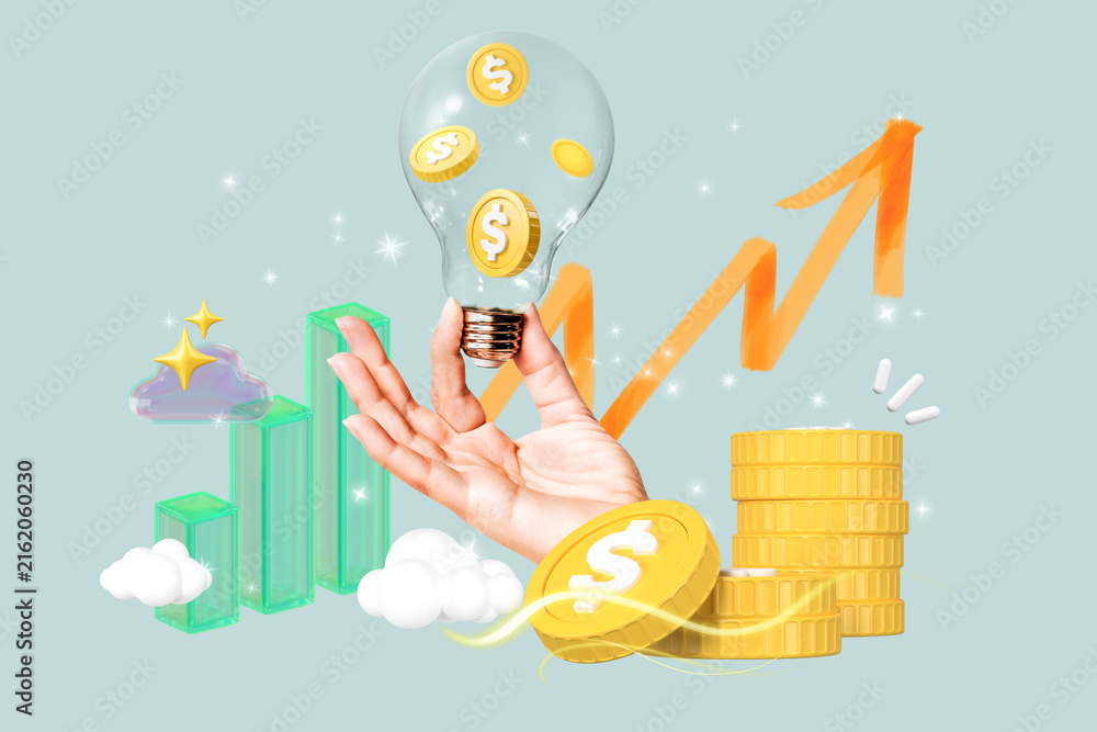 Fototapeta premium 3D financial ideas collage remix design