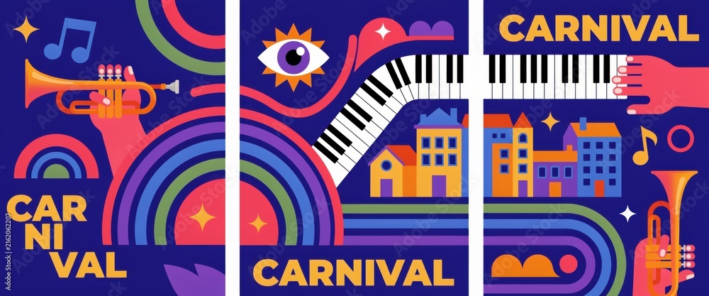 Fototapeta premium Carnival festival poster design with musical instruments