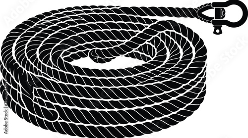 Canvastavla Coiled heavy duty nautical rope with shackle black silhouette isolated on white