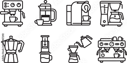 Konstfotografi Eight coffee maker types illustration set