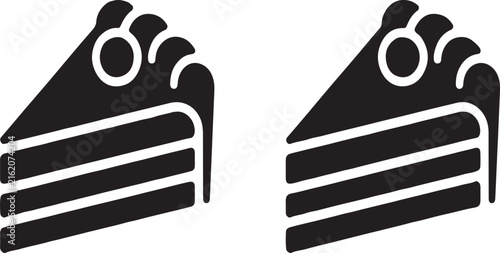 Cherry Cake Slice Icon Set Bakery Dessert Food Solid Vector Collection
