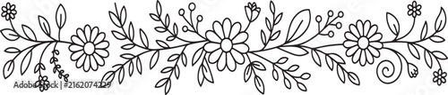 Floral Border Line Art Vector, Wildflower Divider Trim for Wedding Cards and Page Edges