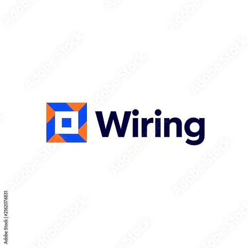 Modern Wiring Logo With Blue and Orange Geometric Circuit Symbol