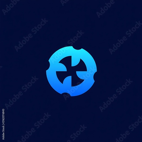 Blue Circular Technology Symbol With Rotating Mechanical Blades