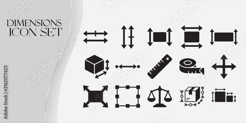 Bild auf Leinwand Dimensions icon set with measurement and size symbols, dimensions