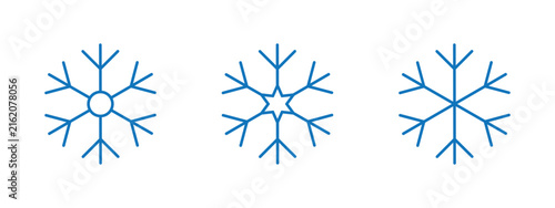 Blue snowflake icon set in linear style vector illustration for winter design