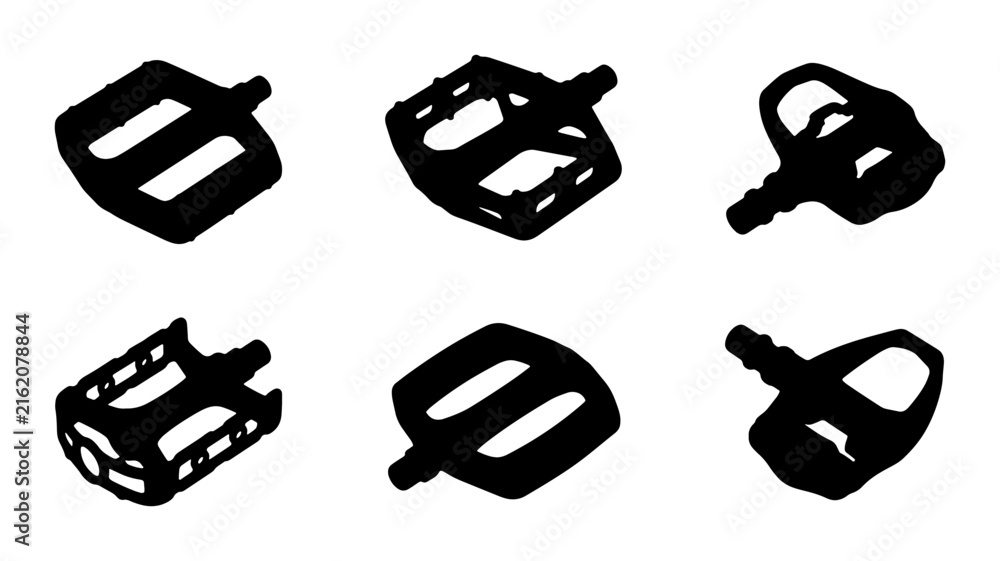 Fototapeta premium Bicycle Pedals Vector Icons Set, Cycling Components Graphic Elements, Sport Equipment Collection