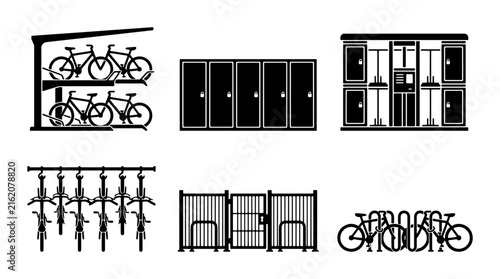 Bild auf Leinwand Bicycle Parking Racks, Secure Storage Units, Bike Racks, Urban Transport Solutio