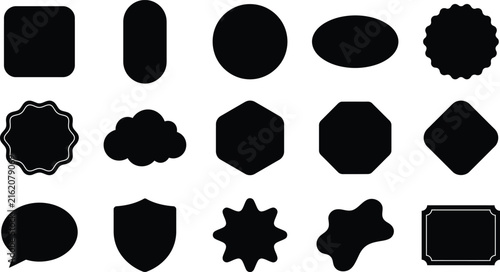 Black Geometric Shapes and Icons in a Grid with Copy Space for Design