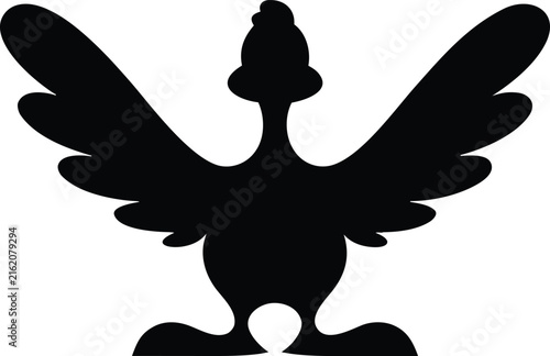 Cartoon Duck Silhouette with Wings Spread on White Background Vector Illustration