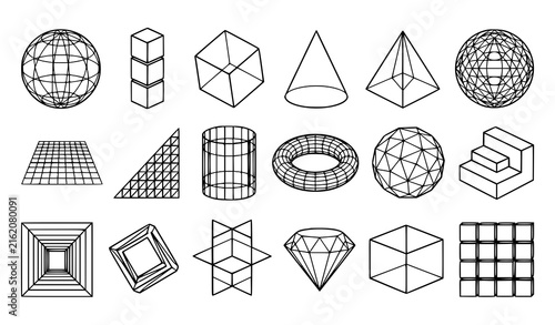 Obraz na plátne Abstract wireframe geometry shapes brutalist graphic design vector elements