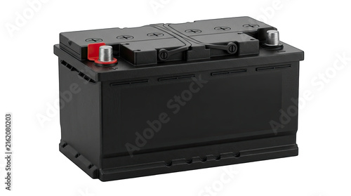 Bild auf Leinwand Black car battery with silver terminals for automotive power supply and vehicle engine starting