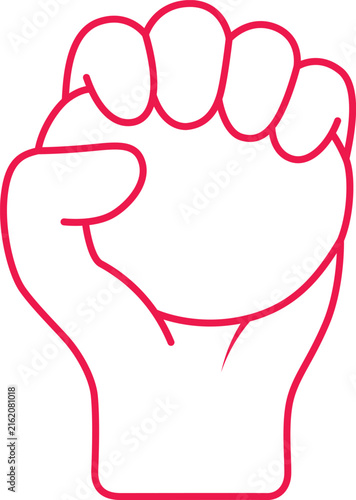 A simple pink line art illustration of a clenched fist representing strength and protest