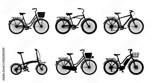 Diverse Bicycle Silhouettes Collection: City Bikes, Folding, Electric, 6 Vector Icons