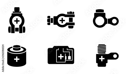 Battery Terminal Connectors Set, Car Battery Terminals, Electrical Connectors, Automotive Parts Icons